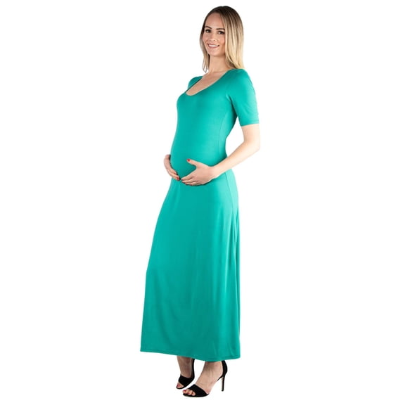 Maternity Scoop Neck Elbow Sleeve Maxi Dress