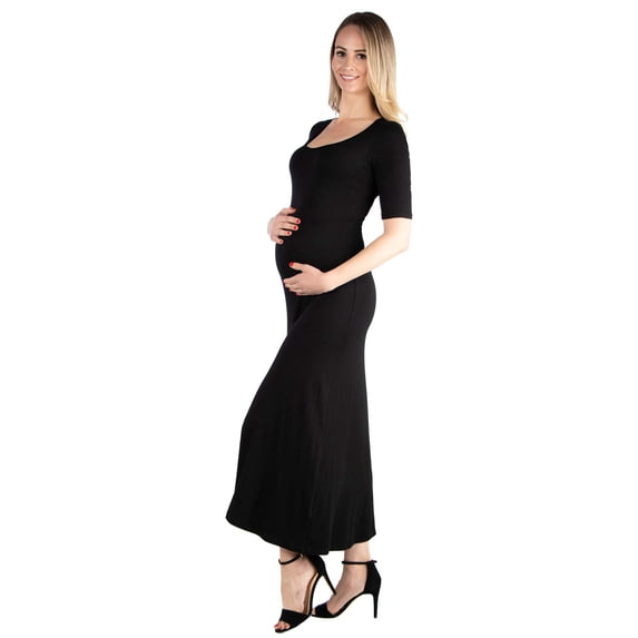 Maternity Scoop Neck Elbow Sleeve Maxi Dress