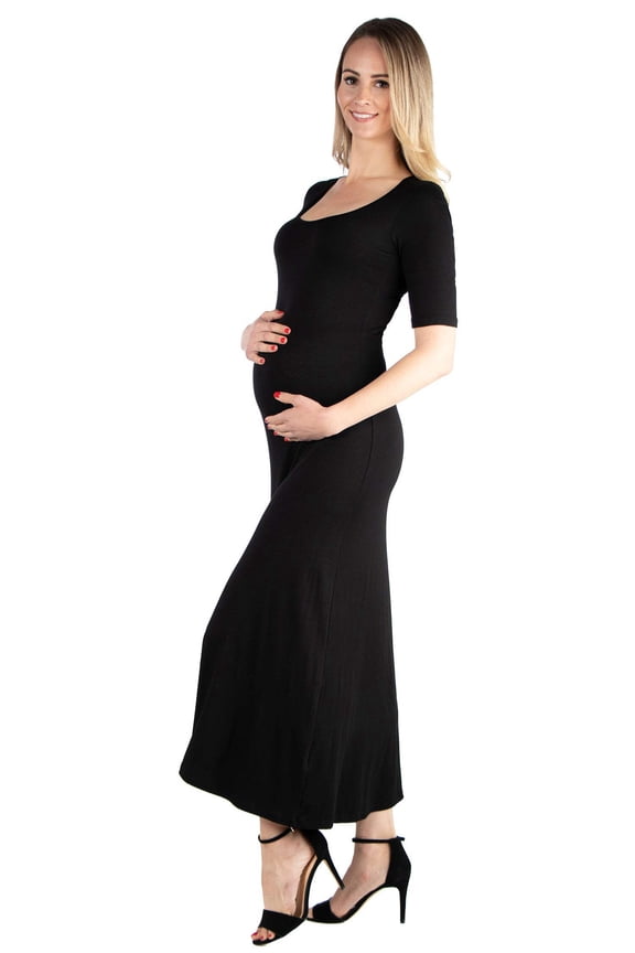 Maternity Scoop Neck Elbow Sleeve Maxi Dress