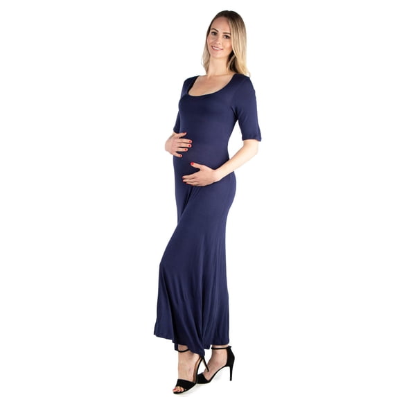 Maternity Scoop Neck Elbow Sleeve Maxi Dress