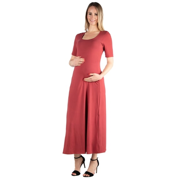 Maternity Scoop Neck Elbow Sleeve Maxi Dress