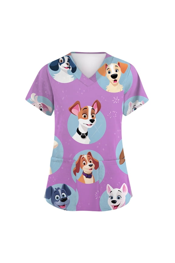 Maternity Scrub Top, Comfy Uniform Women-Soft Short Sleeve V Neck Top With Animal Print & Utility Pocket Nurse Scrubs Boho Tops For Pink Shirts Womens 3/Tops Bra Tank (4XL, Purple Pink) ZMTing