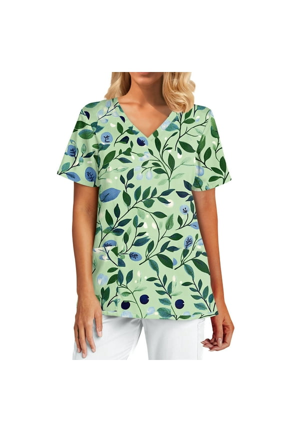 Maternity Scrubs for Nurses,Women's Classic Fit Scrubs Tops - Side Slits Short Sleeve V-Neck with Chest Pockets - Army Green - L