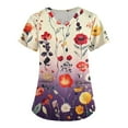 thumbnail image 1 of Maternity Scrubs for Nurses,Women's Floral Printed Scrub Tops - V-Neck Stretch Fabric with Utility Pockets - Purple - XL, 1 of 4