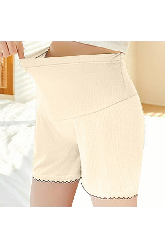 Maternity Shapewear, High Waisted Mid Thigh Seamless Pregnancy Underwear Over Bump Prevent Chaffing Beige L