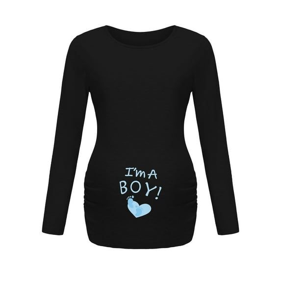 Maternity Shirt Long Sleeve Basic Top Ruch Sides Bodycon Tshirt for Pregnant Women, Size M