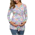 thumbnail image 1 of Maternity Shirts Long Sleeve Nursing Tops Pregnancy Clothes Ladies Fashion Flowers Leaf Print Long Sleeve Waistband Breastfeeding Clothe Top L, 1 of 7