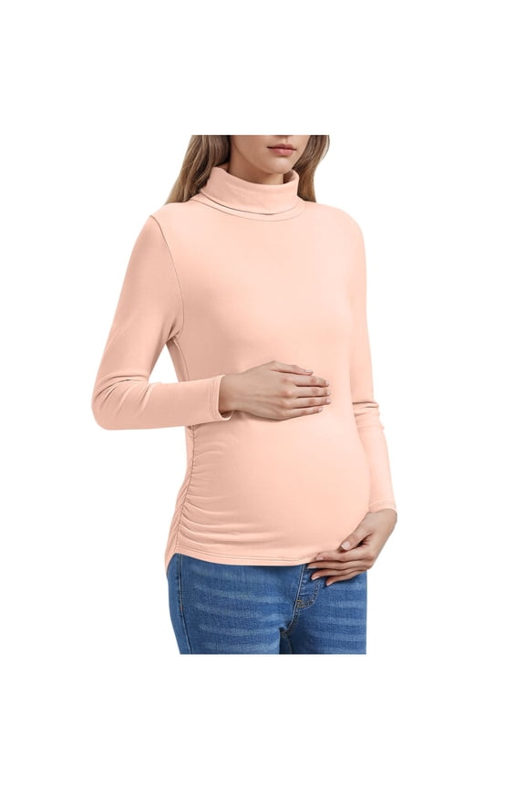 Maternity Shirts Maternity Blouse High Neck Pullover Top With Side Ruffles Soft Warm Comfortable Stretchable Fabric for Pregnancy Maternity Clothes