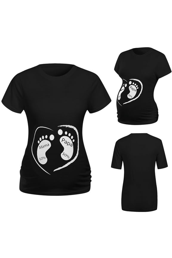 Maternity Shirts Short Sleeve Funny Print Summer Pregnancy Tees Slim Stretch Soft Comfy Plus Size Casual Nursing Tops
