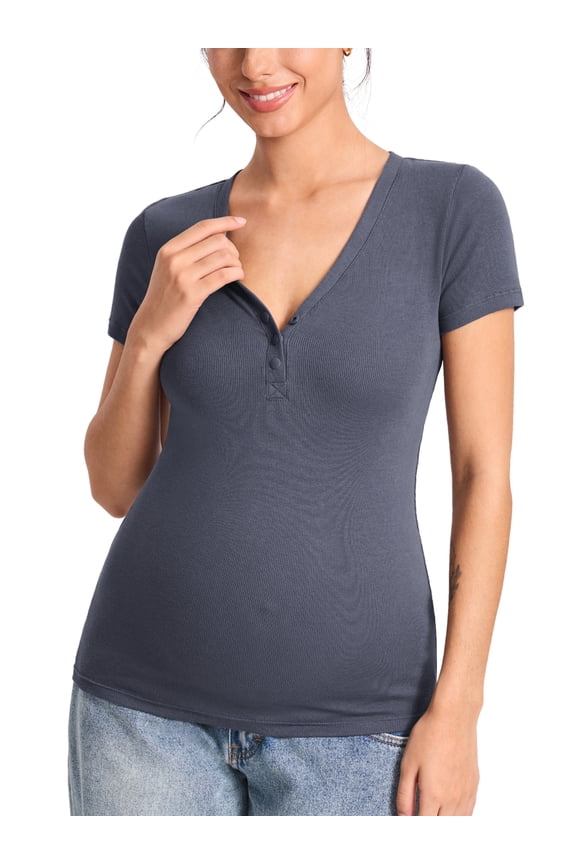 Maternity Shirts Short Sleeve Nursing & Pregancy Tops Summer Casual T-shirts Cotton Ribbed