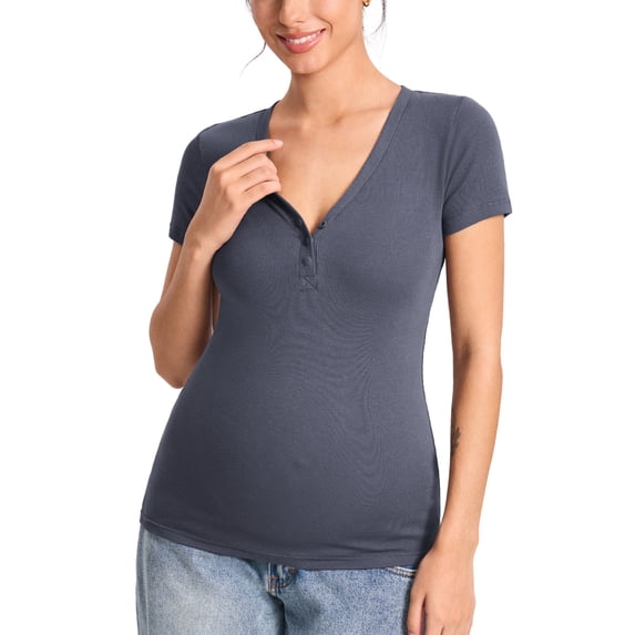 Maternity Shirts Short Sleeve Nursing & Pregancy Tops Summer Casual T-shirts Cotton Ribbed