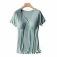 thumbnail image 1 of Maternity Shirts With Chest Pad Ruffle Short Sleeve Casual Womens Tunic Tops V Neck Fashion Patchwork Ribbed Pregnancy Clothes on Clearance, 1 of 3