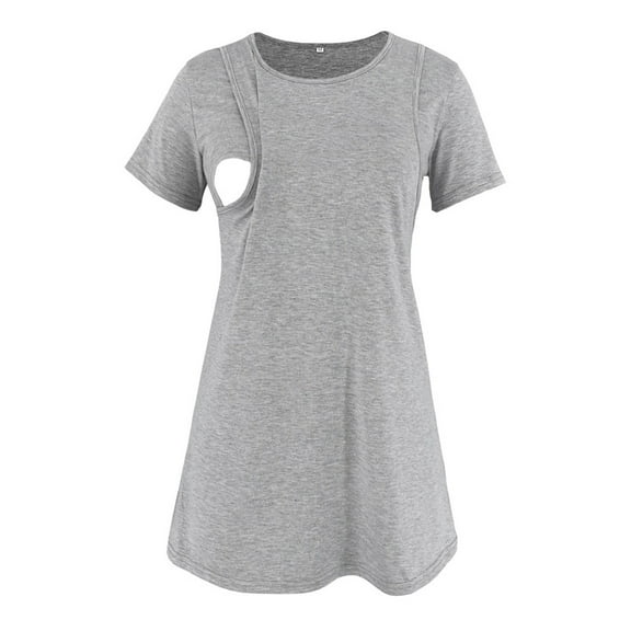Maternity Shirts for Breastfeeding Short Sleeve Solid Color Pregnancy Tee Loose Fitted Soft Comfy Causal Nursing Tops