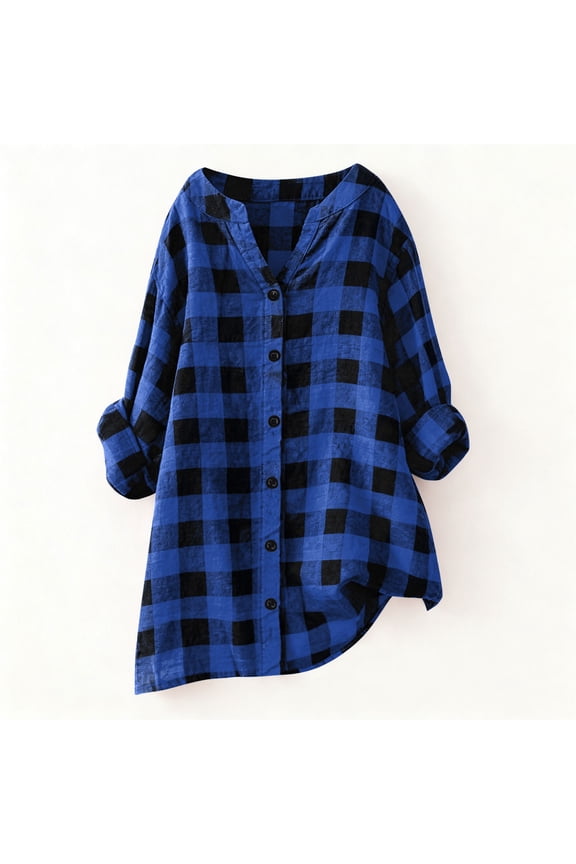 Maternity Shirts for Women Plus Size Vintage Plaid Shirt Oversized V-Neck Button Down Tunic Cardigans S-5XL