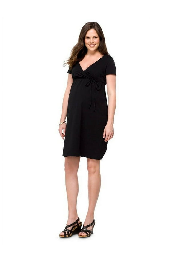 Maternity Short Sleeve Nursing Friendly Dress Black L-Liz Lange 15422907