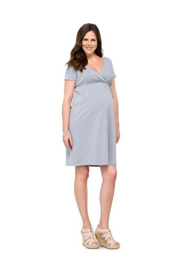 Maternity Short Sleeve Nursing Friendly Dress Gray S-Liz Lange 15422903