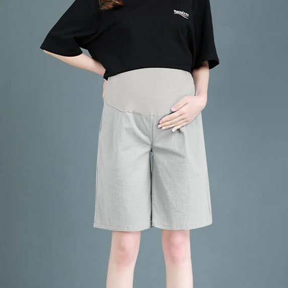 Maternity Shorts for Women Cotton Linen Women Large Loose Leggings For Pregnant Women's Wear With A Cropped Pants White M