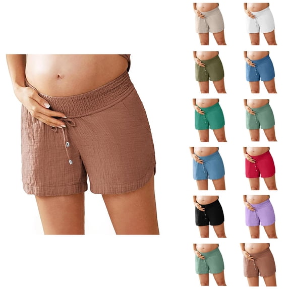 Maternity Shorts for Women Summer Casual Lightweight Elastic Waist Wide Straight Leg Loose Shorts with Pockets