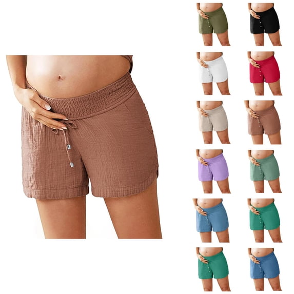 Maternity Shorts for Women Summer Elastic Waist Wide Straight Leg Relaxed Fit Casual Pregnancy Shorts with Pockets