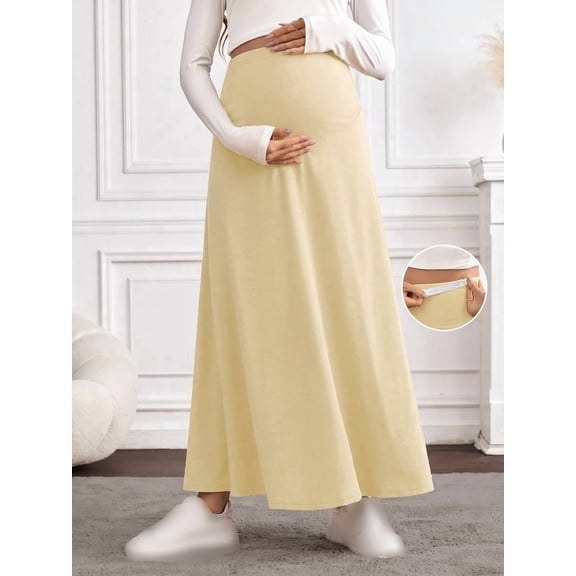 Maternity Skirt, Adjustable Waist A-Line Long Skirt, Loose Fit Flared Bottoms for Daily Wear