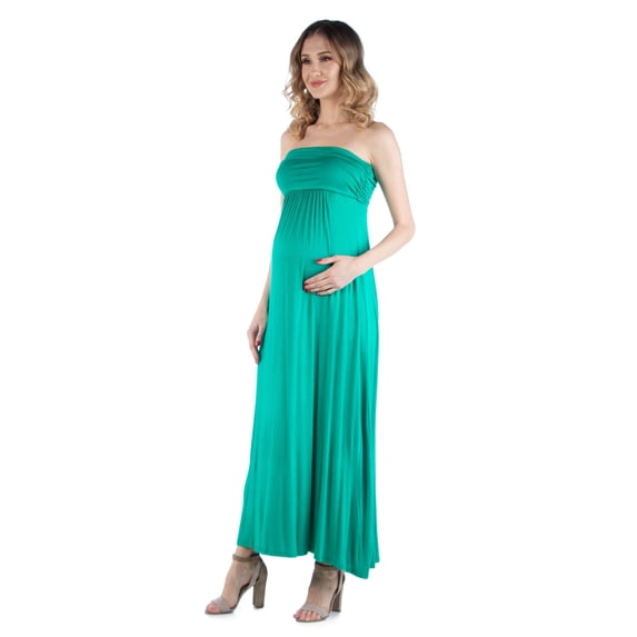 Maternity Strapless Empire Waist Pleated Maxi Dress