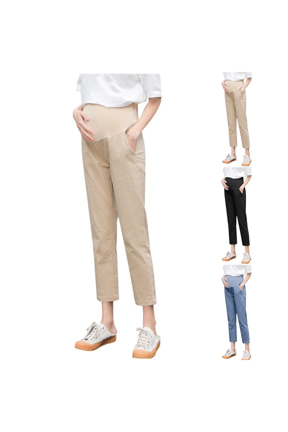 Maternity Suit Pants Over Bump - High Waisted Work Trousers Stretchy Belly Support Pregnancy Pants Straight Leg Joggers with Pockets Lounge Sweatpants Maternity Trousers Sports Activewear