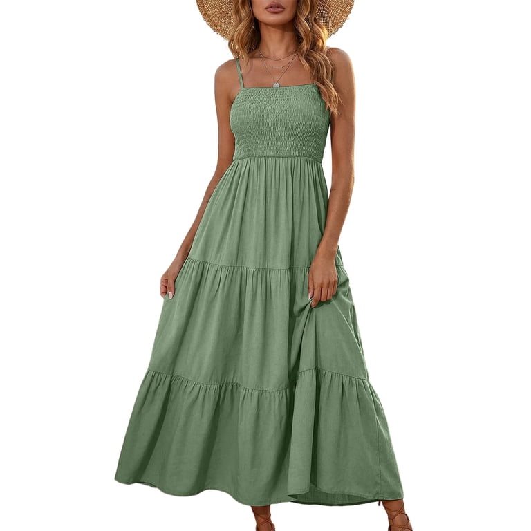 Wstlyeo Maternity Summer Maxi Dress Chiffon Spaghetti Strap Bohemian Beach Long Photoshoot/Baby Shower Dresses Green 2XL, Infant Girl's