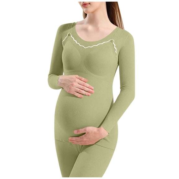 Maternity T-Shirt for Women Long Sleeve Cotton Velvet Seamless Mama Top Removable Pads Crew Neck Pregnancy Tees (2XL, Green)
