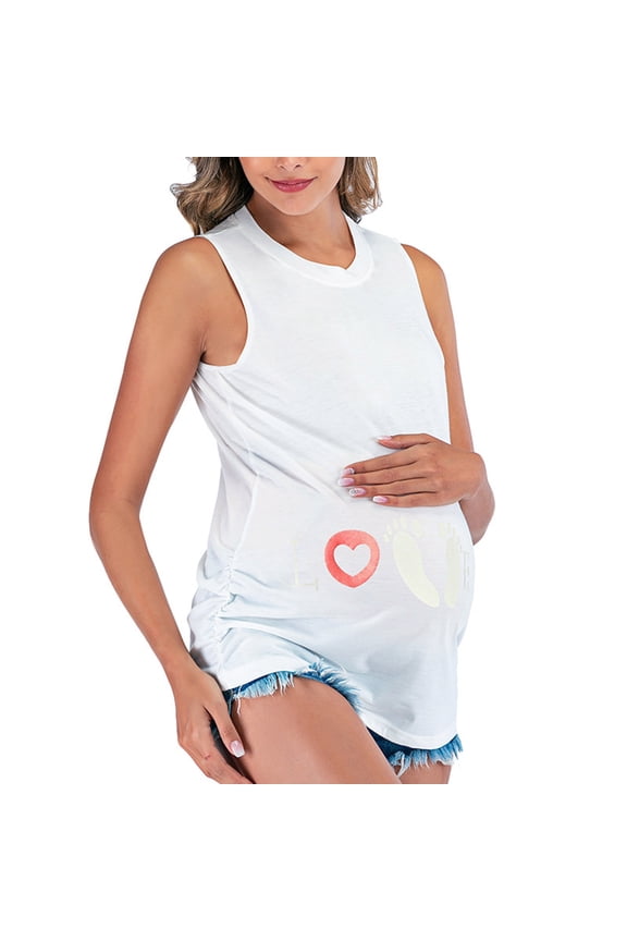 Maternity Tank Tops for Women Casual Plus Size Maternity Shirts Scoop Neck Sleeveless Sides Ruched Basic Shirts Pregnancy Clothes