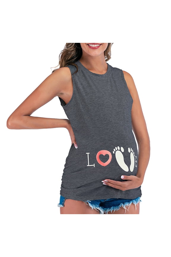 Maternity Tank Tops for Women Casual Plus Size Maternity Shirts Scoop Neck Sleeveless Sides Ruched Basic Shirts Pregnancy Clothes