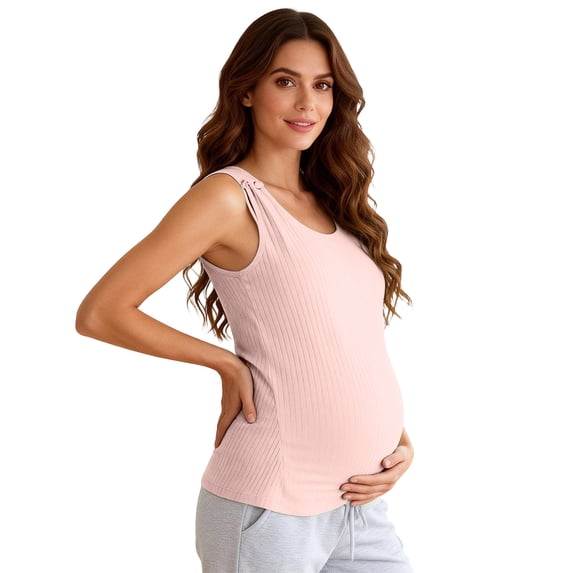Maternity Tank Tops for Women Ribbed Cami Built-in Shelf Bra Adjustable Straps Nursing Tops for Breastfeeding