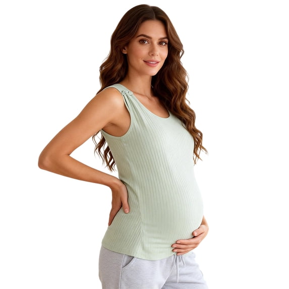Maternity Tank Tops for Women Ribbed Cami Built-in Shelf Bra Adjustable Straps Nursing Tops for Breastfeeding