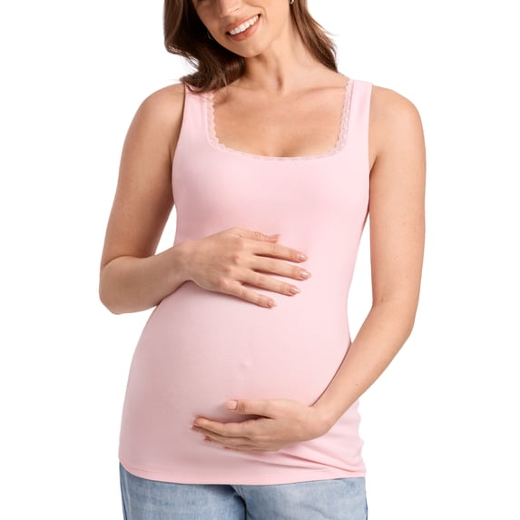 Maternity Tank Tops with Lacetrim Summer Sleeveless Pregnancy Shirts Cotton Ribbed