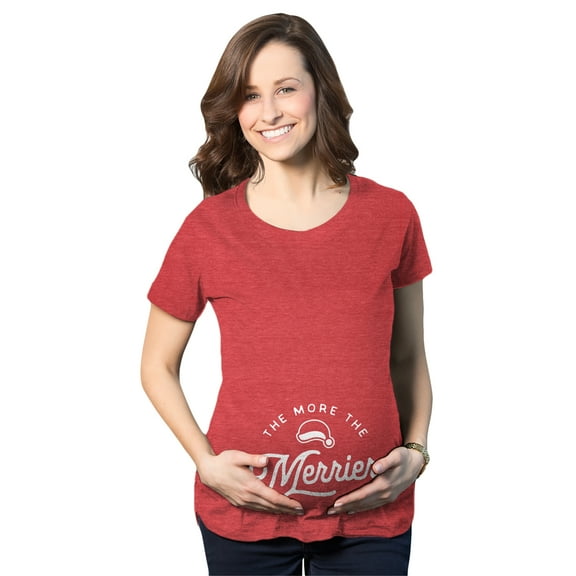 Maternity The More The Merrier T Shirt Funny Christmas Baby Pregnancy Announcement Tee