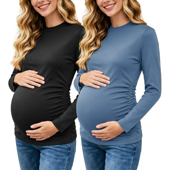 Maternity Tops Shirts Long Sleeve Maternity Pregnancy Clothes for Women 2-Pack