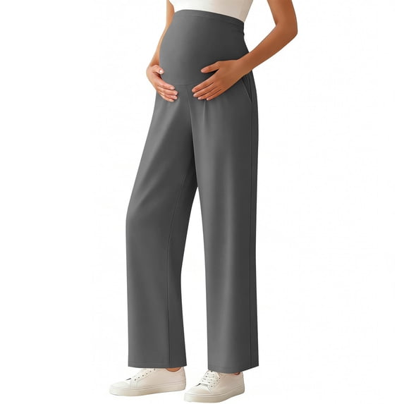 Maternity Trousers Over Bump Stretchy Pregnancy Yoga Pants Women's Lounge Straight Leg Pants with Pockets Maternity Clothes High Waisted Soft Stretchy Joggers Comfortable Bottoms for Work Workout