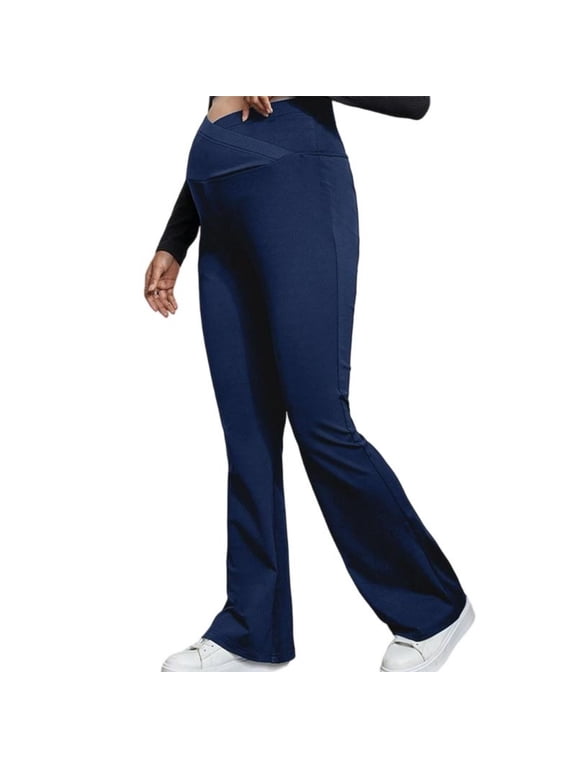 Maternity Trousers Over Bump Womens Stretchy Pregnancy Pants, Ladies Lounge Straight Leg Work Trousers Over The Belly Casual Baggy Bottoms Gifts for Mom Navy L