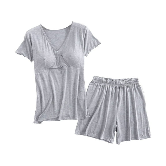 Maternity Two Piece Sets for Women V Neck Short Sleeve Tops and Elastic Waist Shorts Pajamas Cute Comfy Soft Lounge Striped Pregnancy Outfit Set