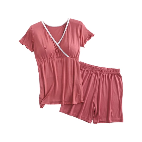 Maternity Two Piece Sets for Women V Neck Short Sleeve Tops and Elastic Waist Shorts Pajamas Cute Comfy Soft Lounge Striped Pregnancy Outfit Set