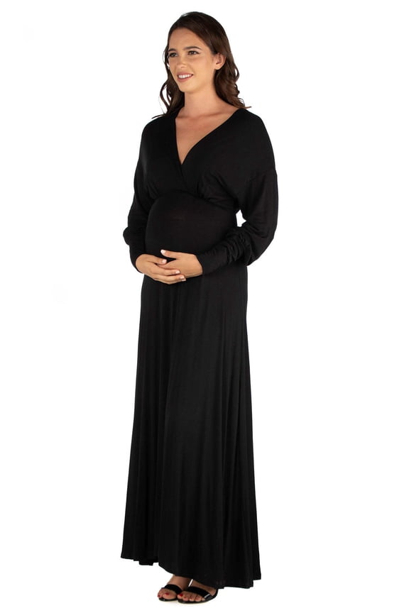 Maternity V Neck Bishop Sleeve Maxi Dress