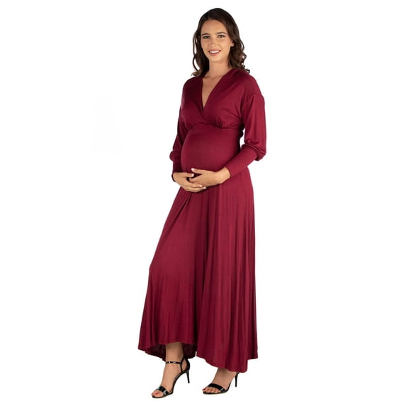 Maternity V Neck Bishop Sleeve Maxi Dress