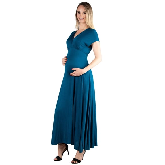Maternity V Neck Empire Waist Maxi Dress