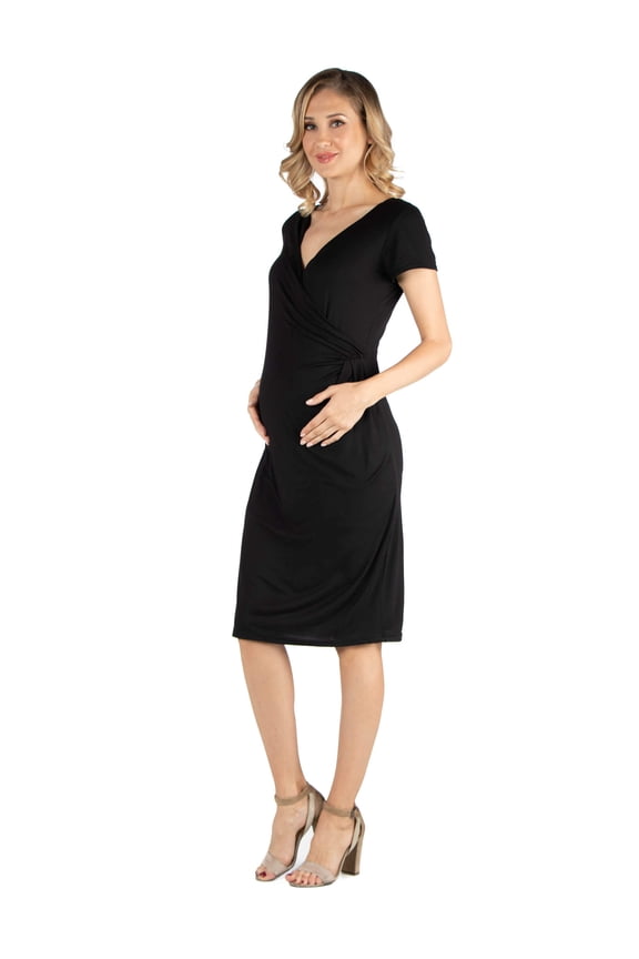 Maternity V Neck Knee Length Faux Wrap Dress