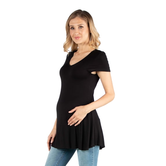 24seven Comfort Apparel Maternity V Neck Short Sleeve Swing Tunic Top