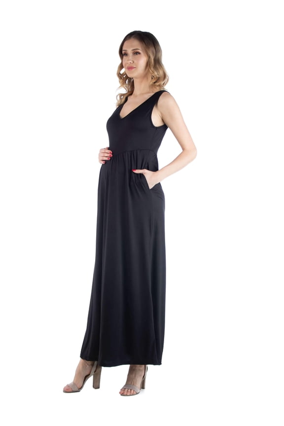 Maternity V Neck Sleeveless Pocket Maxi Dress