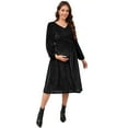 thumbnail image 1 of Maternity Velvet Dresses V Neck Long Sleeve High Waisted Solid Midi Dress, 1 of 5