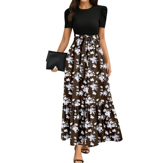 Maternity Wedding Guest Dress, T Shirt Casual Floral High Waist Elegant Classy Flowy Long Dress Sweatshirt Red Mini Dress Plus Size Formal Women Evening Party Dresses (XXL, Dark Purple) ZMTing