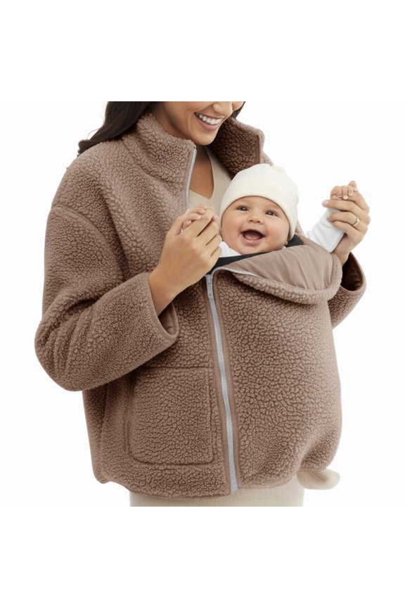 Maternity Winter Coat | 2-In-1 Zip-Up | Fall Winter Fleece Sweatshirt Warm Kids Carrier Jacket | for Daily Wear