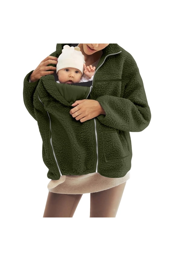 Maternity Winter Coat Winter Maternity Clothes Baby Wearing Jacket Baby Wearing Jacket Women Winter Warm Fleece Maternity Coats Full Zip 3 In 1 Babywearing Jackets Pregnancy Clothes, Army Green-L