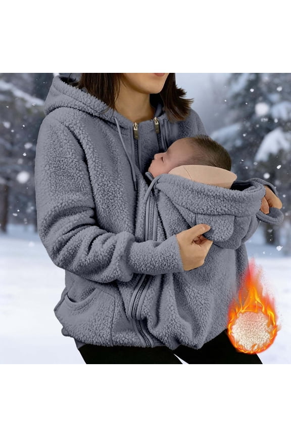 Maternity Winter Coat Winter Maternity Clothes Baby Wearing Jacket Baby Wearing Jacket Women Winter Warm Fleece Maternity Coats Full Zip 3 In 1 Babywearing Jackets Pregnancy Clothes, Gray-XXL